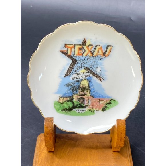 Vtg Miniature Demitasse Texas Star Souvenir Tea Cup & Saucer w/Stand Japan - Picture 6 of 12